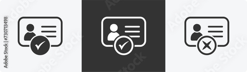 ID Card with Circle tick approved icon set. ID Card with Circle tick approved symbol. Identification card simple black style sign for apps and website, vector illustration. 