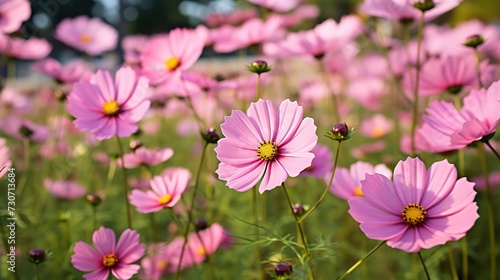Beautiful pink cosmos flower is blooming in garden.  generative ai