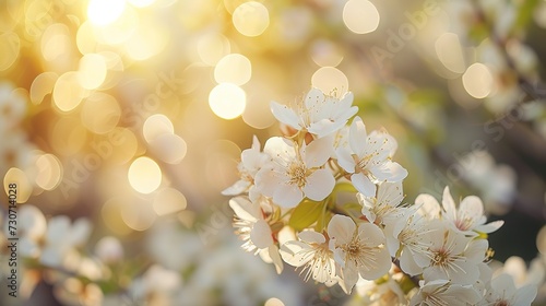 Blooming tree. White flowers. Blooming garden. Spring flowers. Spring. Background with bokeh., generative ai