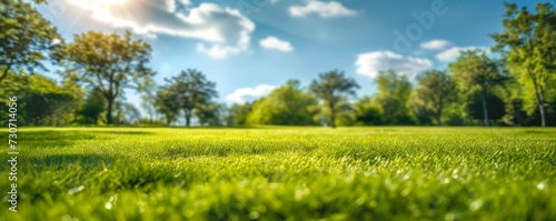 backyard, green grass blurred background © Elena