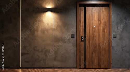 Doorway with digital locking on wood door. Digital door handle with wood oak door panel #730714071