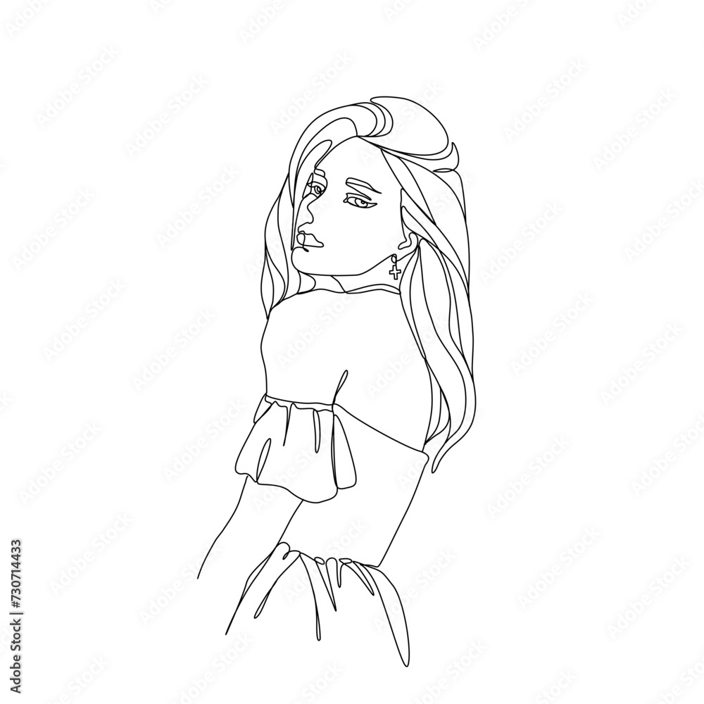 Fashion woman abstract portrait, continuous line drawing, girl is single line on white background, vector illustration. Tattoo, print and logo design for spa or beauty salon. Fashion woman abstract portrait, continuous line drawing, girl is single line on white background, vector illustration. Tattoo, print and logo design for spa or beauty salon.