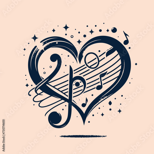 A basic heart with a love music note vector