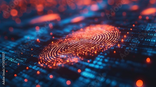 A fingerprint scan provides security access with biometric identification. Business Technology Safety Internet Concept. 
