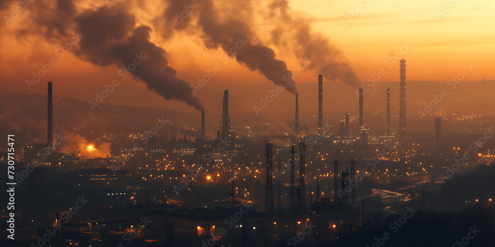 Toxic fumes from large industrial plants, air pollution problem concept.