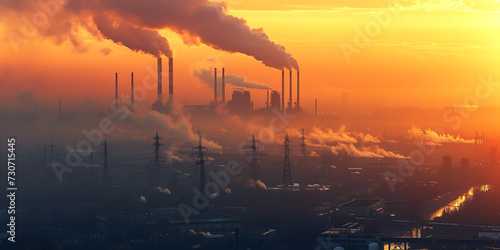 Toxic fumes from large industrial plants, air pollution problem concept. photo