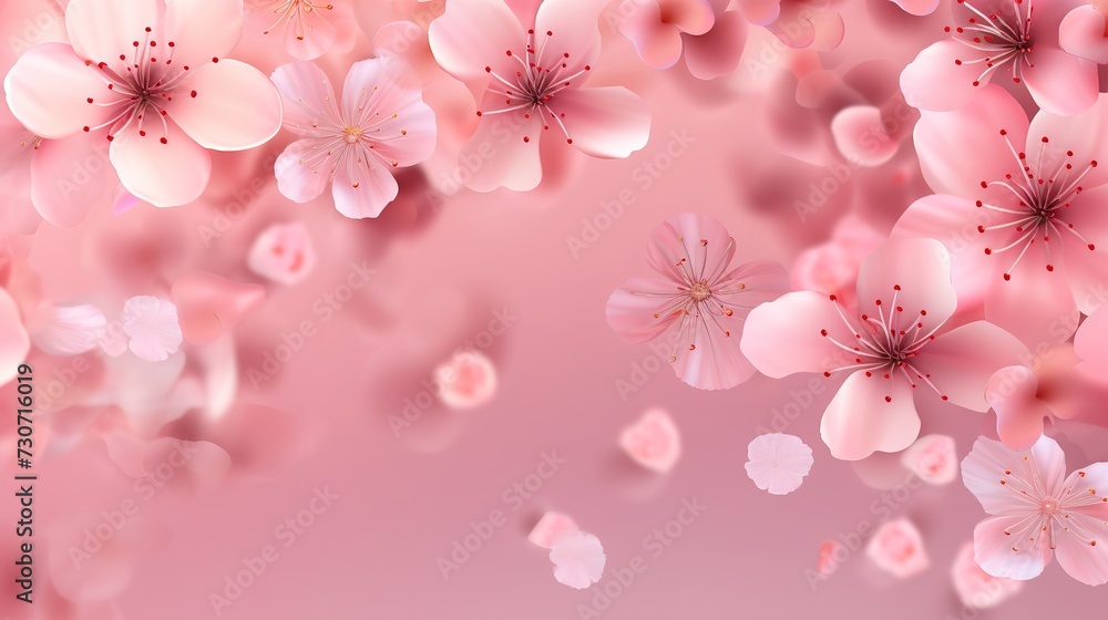 Cherry blossom petals background clipart. Pink gradient background., generative ai