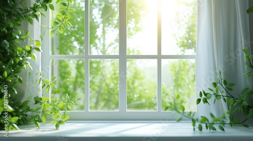 Open white window close-up on nature background.  photo