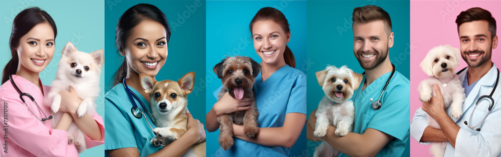 Man and woman Veterinarian hold dog with love and smile, Doctor's day , Pets and animals. Man and woman Veterinarian hold dog with love and smile, Doctor's day , Pets and animals.