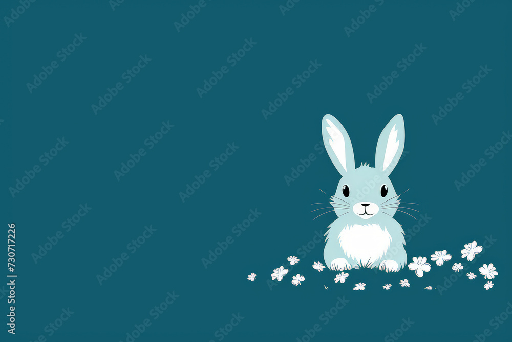 Illustration of Rabbit bunny with flower on green background, Happy Easter Day.