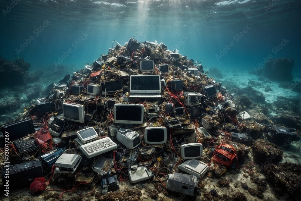 Piles of computer and electronic waste rubbed under the sea. Stock ...