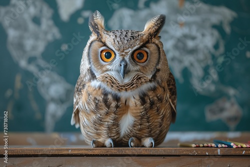 Owly - A Cute Owl Sitting on a Table Generative AI photo