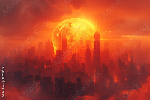 Heat wave. Summer city heatwave under the sun. Climate change  global warming concept