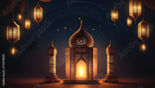 lantern in the mosque, eid mubarak greeting cards