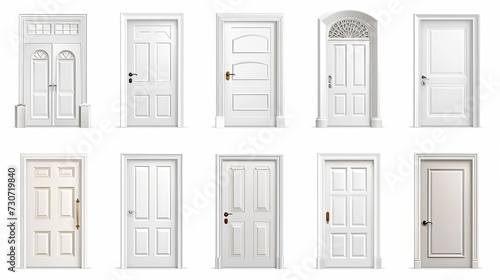 Vector Realistic Different Opened and Closed White Wooden Door Icon Set Closeup Isolated on White Background. Elements of Architecture. Design template of Classic Home Door for Graphics. 