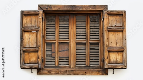 Vintage brown wooden window on white background 