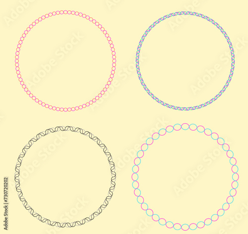 구불구불 원형 테두리. 라면같이 꼬불꼬불한 구부러진 동그라미 꾸미기 요소