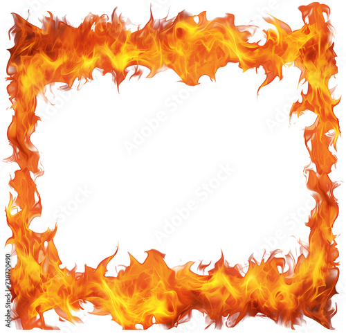 Fiery Frame with Intense Flames on Transparent Background