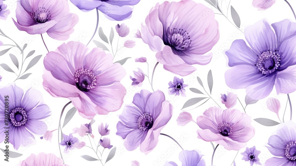 Delicate floral seamless pattern with abstract flowers, isolated watercolor illustration for textile, wrapping paper or wallpapers , generative ai, 