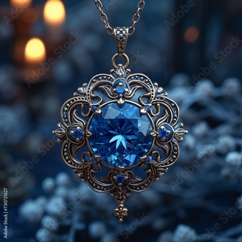 A Blue Sapphire Necklace with a Gold Chain and a Blue Sapphire Centerpiece Generative AI