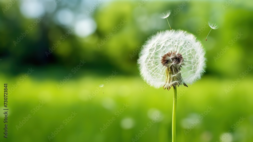 A single dandelion on green background in late summer generative ai