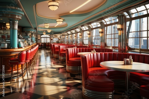 A classic diner from the 1950s with a retro look