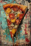 Tomato Mushroom Pizza Painting for Restaurant Display Imagery, Culinary Event Artwork, Vegan Italian American Food Business Art