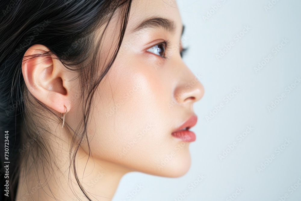Close-up portrait of young woman with natural makeup. Beauty and skincare. Close-up portrait of young woman with natural makeup. Beauty and skincare.