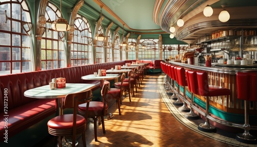 A classic diner from the 1950s with a retro look