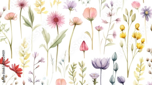 Floral summer vector seamless pattern, generative ai,  © mangsi