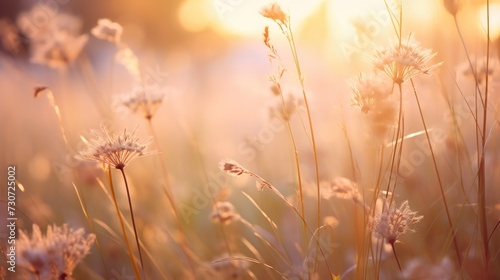 Flowers grass blurred with sunshine, generative ai, 