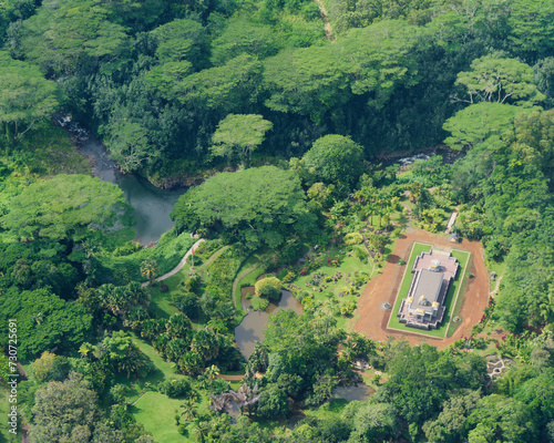 Aerial view of the Iraivan Temple at the Kauai Hindu Monastery, Island of Kauai, Hawaii photo