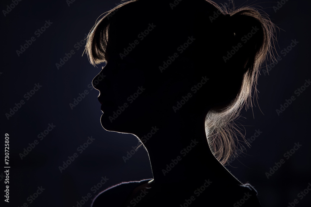 Light silhouette of a girl, woman on a dark background