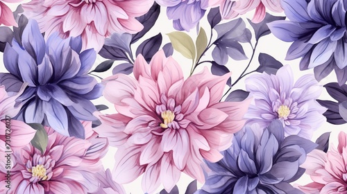 Flowers Seamless pattern with watercolor.  generative ai