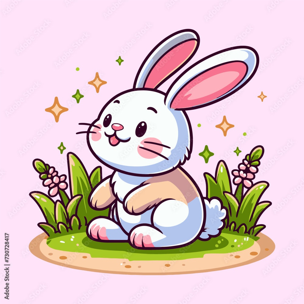 Fototapeta premium illustration of a cartoon cute rabbit on isolated Background for kindergarten book
