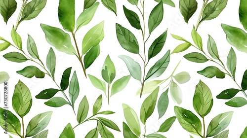 Green foliage watercolor seamless pattern, generative ai, 