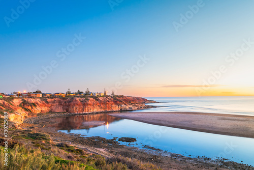 Spectacular view of the Onkaparinga River mouth in South Port during sunset time, Port Noarlunga, South Australia photo