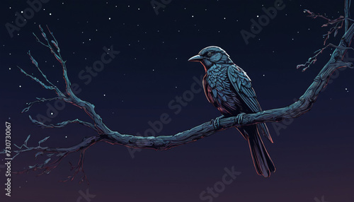 bird standing on a branch in the beautiful night 4