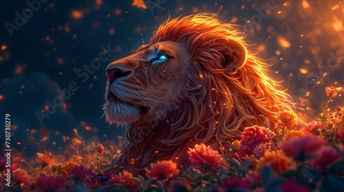 Fiery Lioness: A Glorious Sight in the Flower Field Generative AI © Bipul Kumar