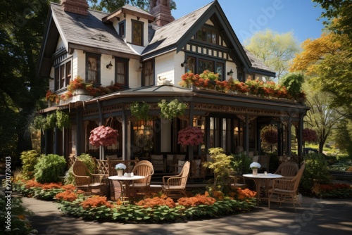 A quaint bed and breakfast with a welcoming porch