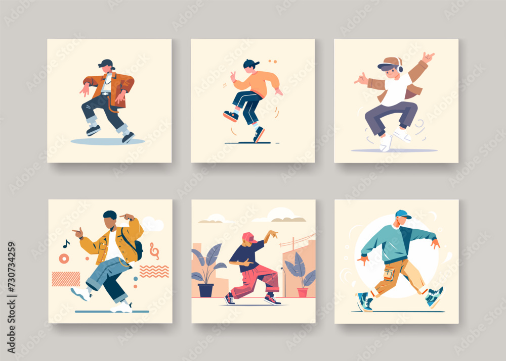 Big set of young people dancing of Hip Hop. Big set of young people dancing of Hip Hop.