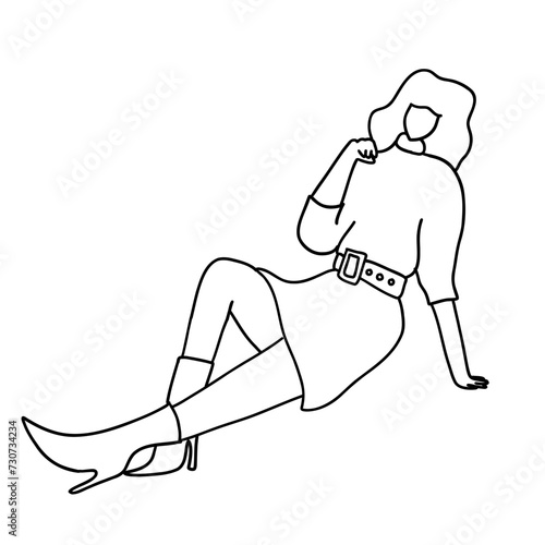 Fototapeta Naklejka Na Ścianę i Meble -  Modern, minimalistic and stylish fashion girl. Vector illustration in hand drawn outline doodle simple contour style isolated on white background. For wrapping, web site, poster.