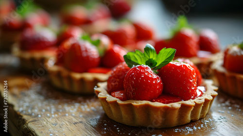 Strawberry tartlets stock commercial photography 