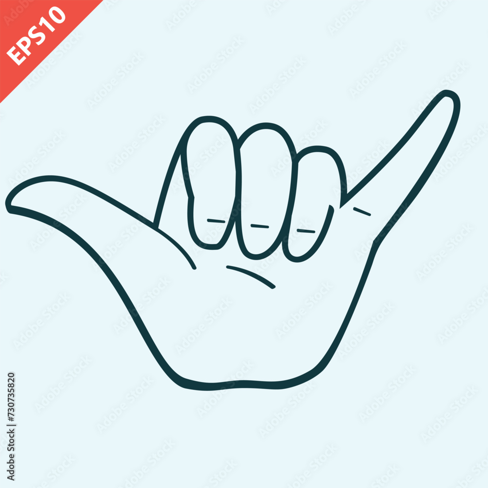 Hand drawn Shaka hand sign gesture design vector isolated illustration Hand drawn Shaka hand sign gesture design vector isolated illustration