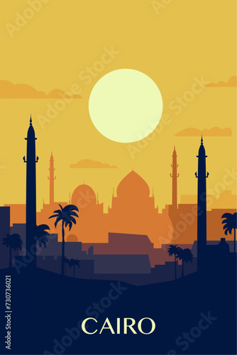 Cairo retro city poster with abstract shapes of skyline, buildings. Vintage Egypt capital travel vector illustration