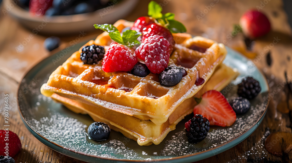 Commercial photography of Waffle. with strawberry Commercial photography of Waffle. with strawberry