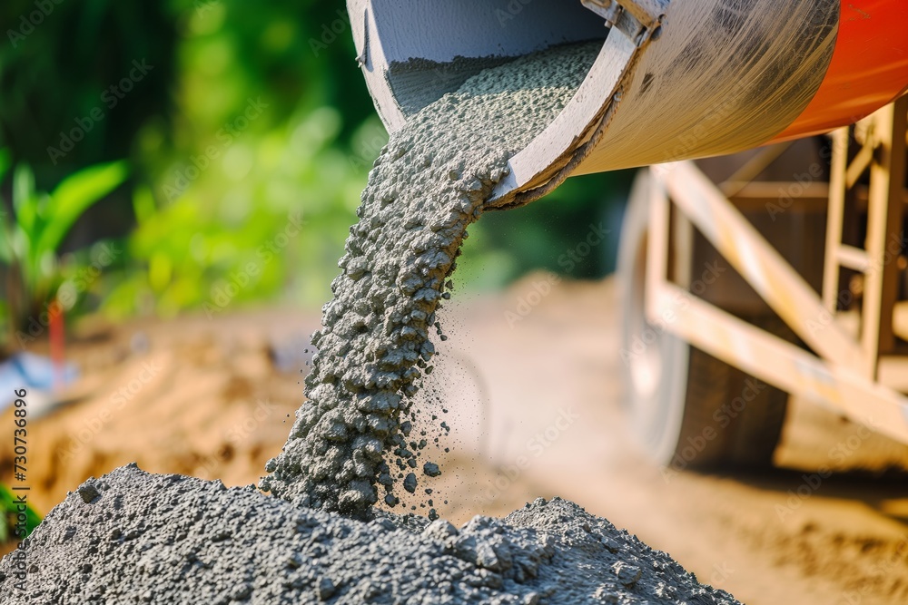person pouring concrete from mixer truck