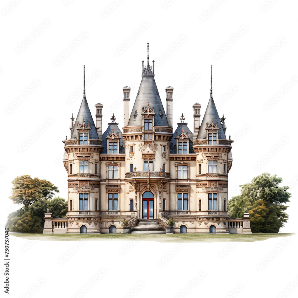 Chateau house isolated on transparent background