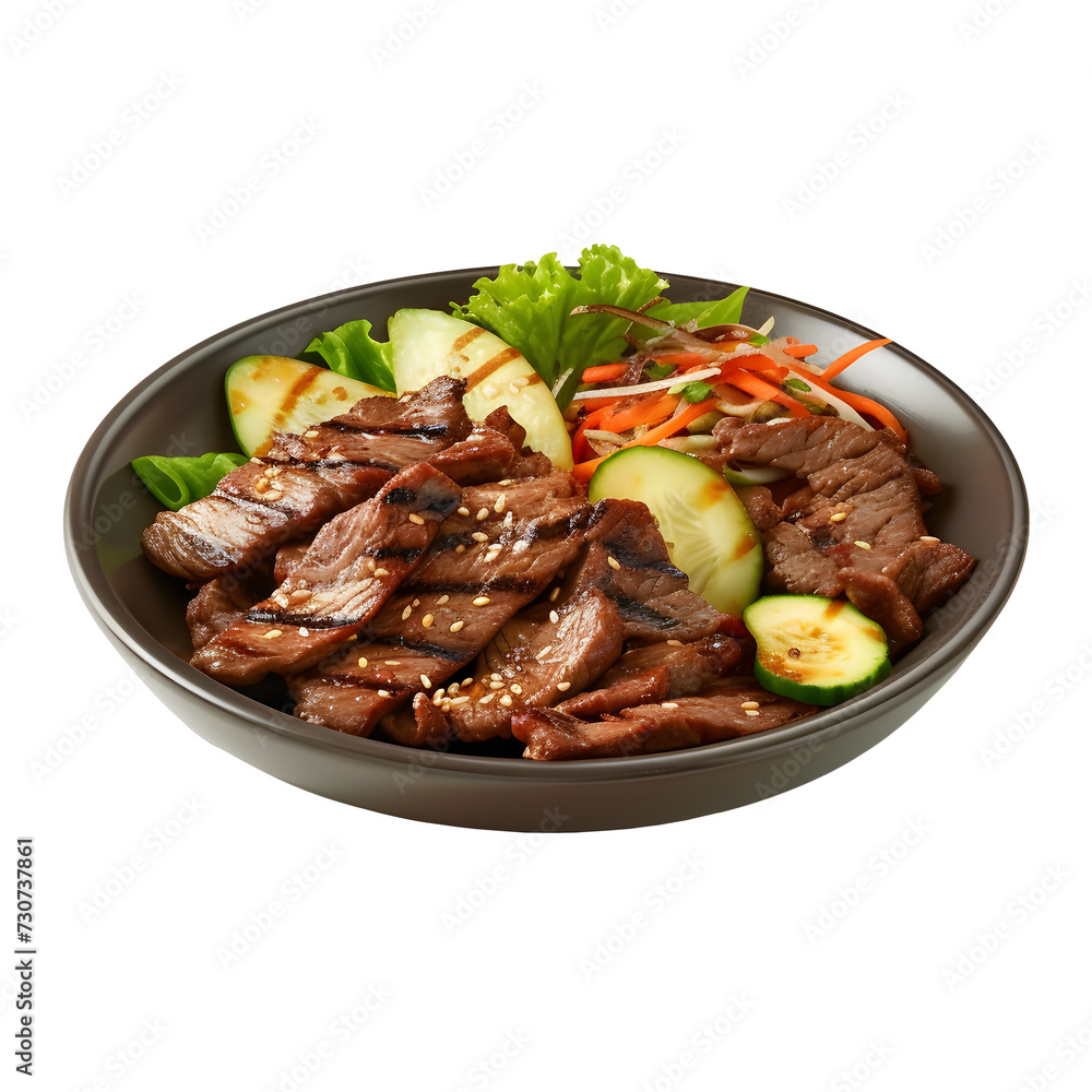 Bulgogi served on a plate, png transparent background Bulgogi served on a plate, png transparent background