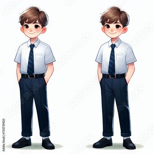 2d watercolor illustration of a child wearing an Indonesian junior high school uniform